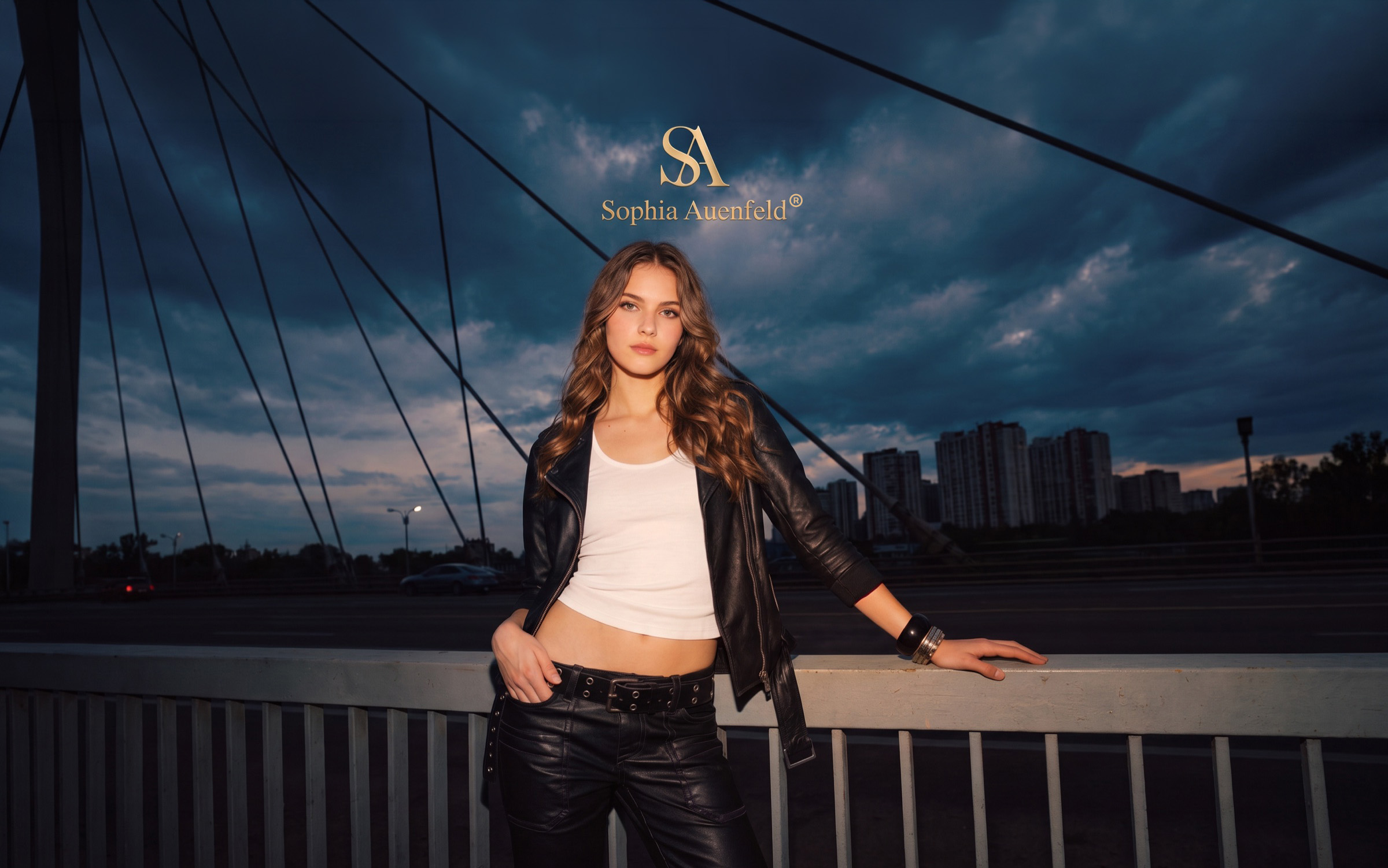Sophia Auenfeld® on a bridge at dusk